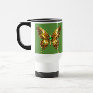 Golden Emerald Crystal Butterfly Travel Mug