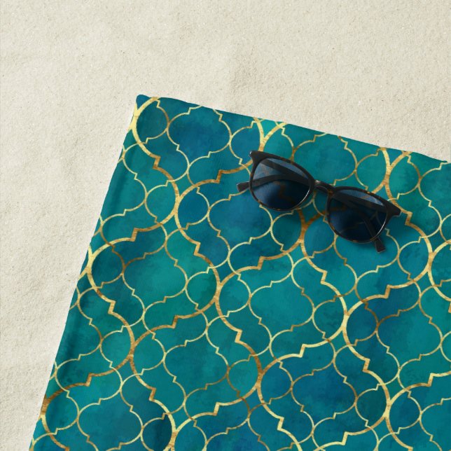 Golden Emerald Geometry Beach Towel (In Situ)