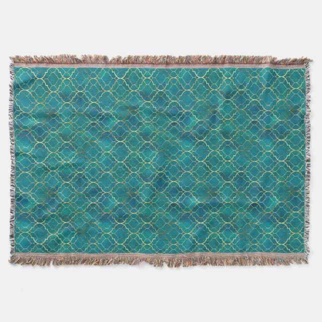Golden Emerald Geometry Throw Blanket (Front)