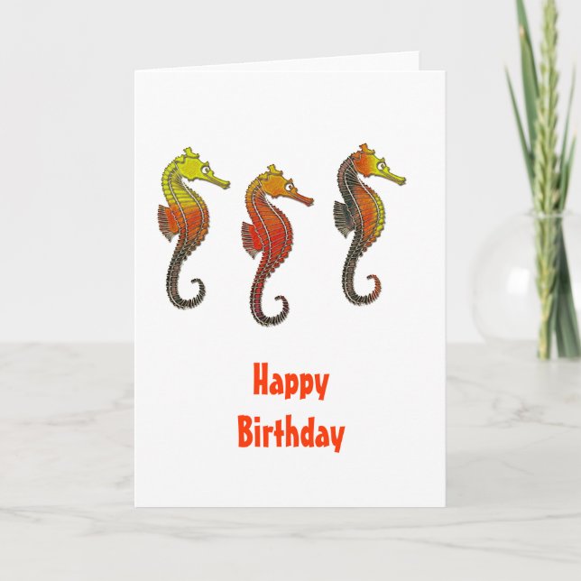 Golden Enameled Seahorse Card (Front)