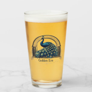 Golden Era Logo with Elegant Peacock Design Glass