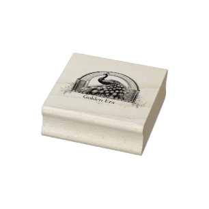 Golden Era Logo with Elegant Peacock Design Rubber Stamp