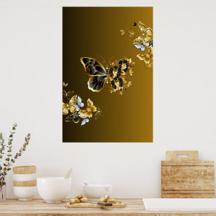 Golden Euphony – Black and Gold Butterfly Art Poster