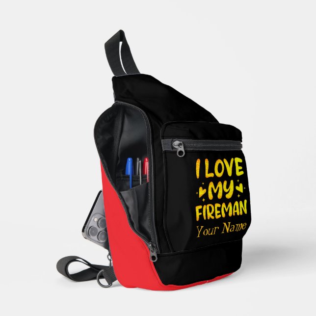 Golden Expression of Affection for a Brave Fireman Sling Bag (Open)