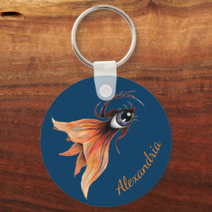 Golden Eye Surreal Goldfish Fantasy Art Custom Key Ring