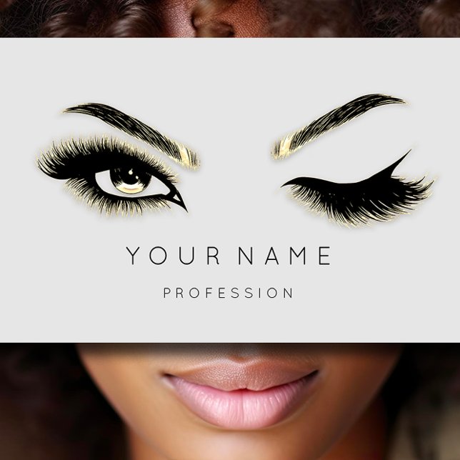 Golden Eyelash Brows Microblading QRCODE Logo Grey Business Card (Golden Eyelash Brows Microblading QRCODE Logo Gray Business Card)
