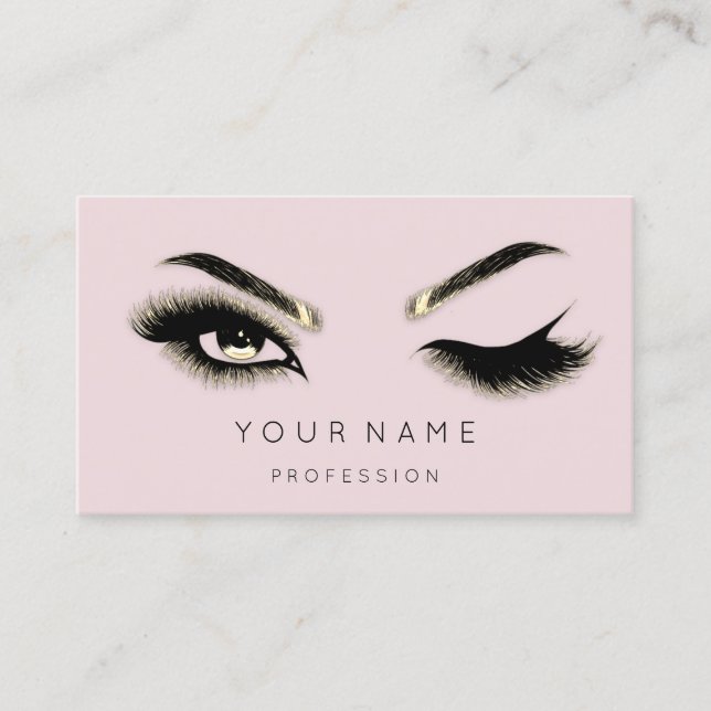 Golden Eyelash Brows Microblading QRCODE Logo Pink Business Card (Front)