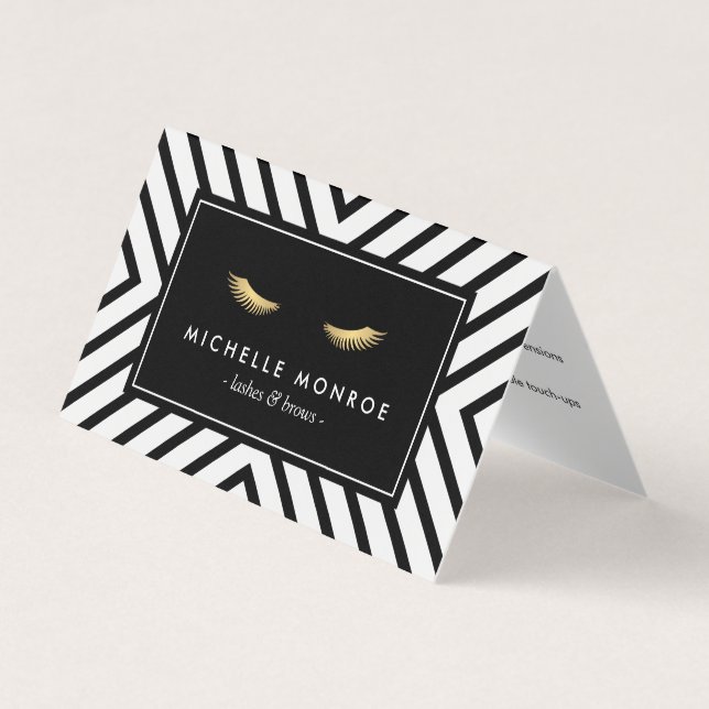 Golden Eyelashes Mod Pattern Salon Aftercare Business Card (Front)