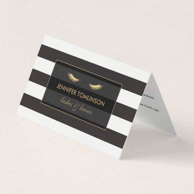 Golden Eyelashes with Stripes Aftercare Folded Business Card (Front)