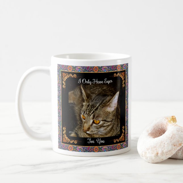 Golden Eyes Psychedelic Paisley Coffee Mug (With Donut)