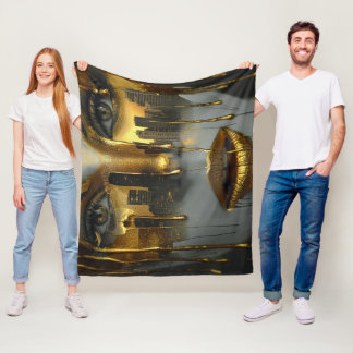 Golden Face Surrealist City Urban Digital Art Fleece Blanket