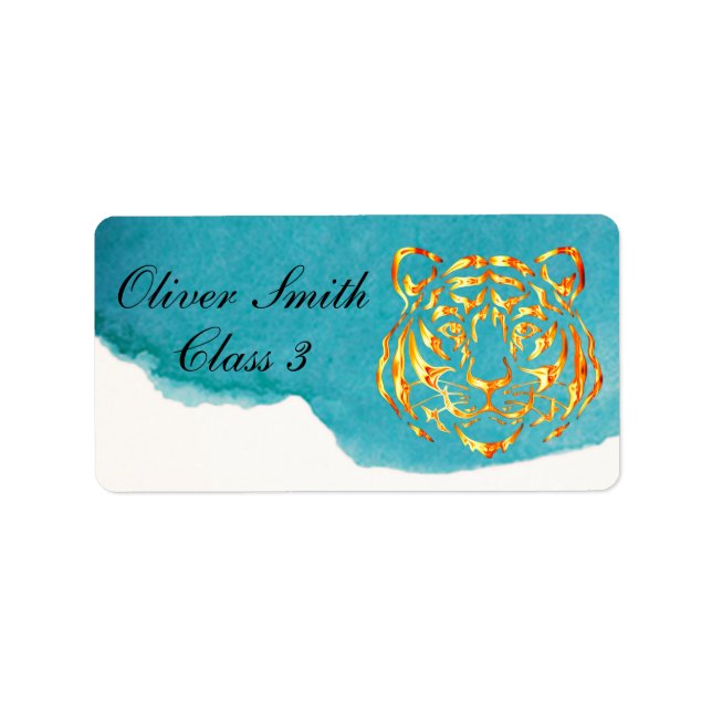 Golden Face Tiger Personalised School Label (Front)