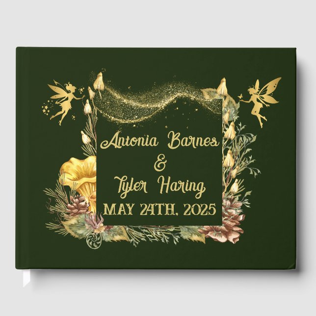 Golden Fairies Forest Wedding Guest Book (Front)