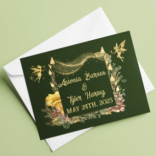 Golden Fairies Forest Wedding Thank You Card