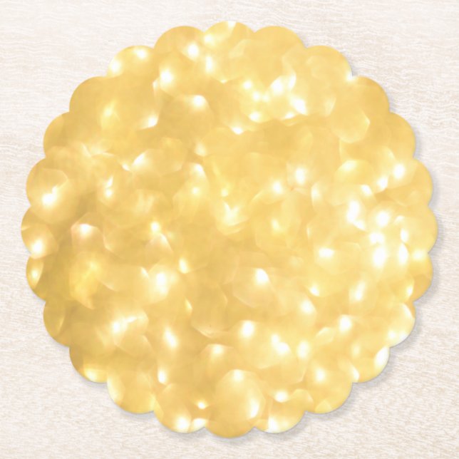 Golden Fairy Lights Paper Coaster (Front)