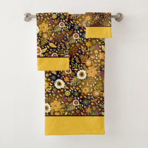 Golden fall floral bath towel set