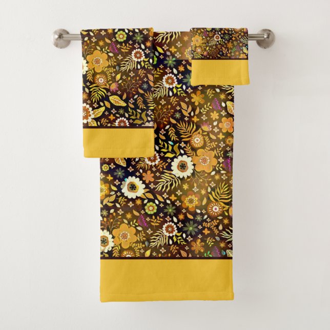 Golden fall floral bath towel set (Insitu)
