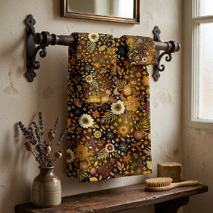 Golden fall floral bath towel set