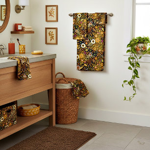 Golden fall floral bath towel set