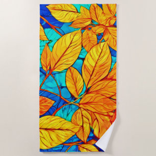Golden Fall Foliage: Bright Leaves Painting Beach Towel
