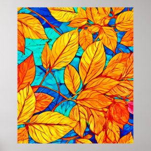 Golden Fall Foliage: Bright Leaves Painting Poster