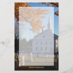 Golden Fall Foliage with Church and Cemetery Stationery