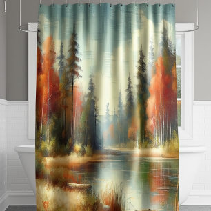 Golden Fall Forest Reflections Shower Curtain
