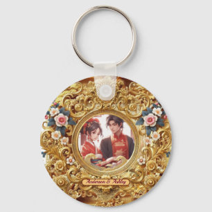 Golden Faux Chinese Carving Frame   Key Ring