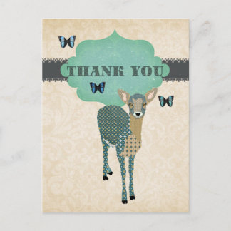 Golden Fawn & Blue Butterflies Thank You Postcard