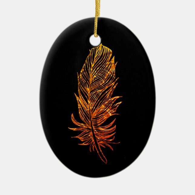 Golden Feather Art Oval Ornament (Front)