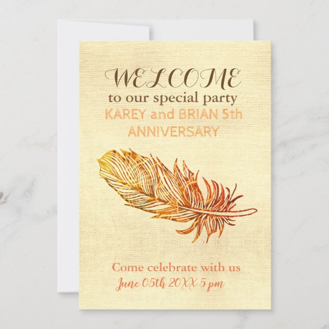 Golden Feather Canvas Photo Invitation (Front)