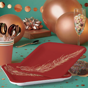 Golden Feather Paper Plate