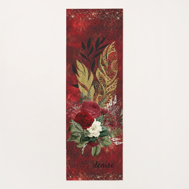 Golden Feathers and Roses Goth Inspired Yoga Mat (Back)