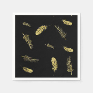 Golden Feathers Black Napkin