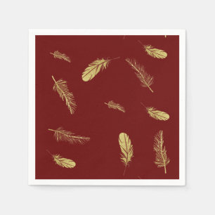 Golden Feathers Dark Red Napkin
