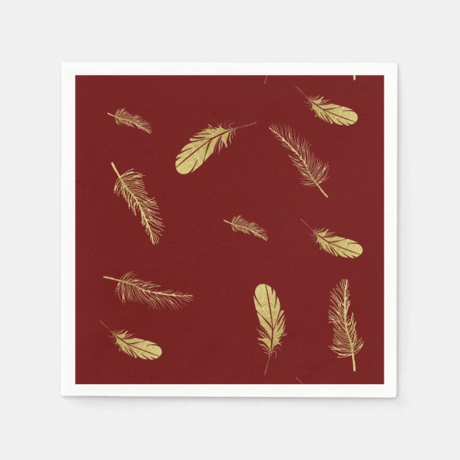 Golden Feathers Dark Red Napkin (Front)