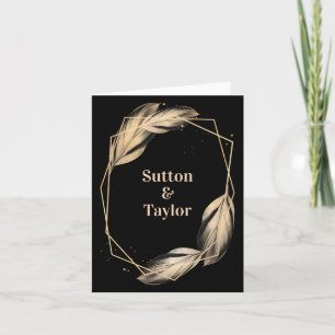 Golden Feathers on Black Note Card