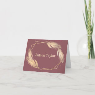 Golden Feathers on Mauve Note Card