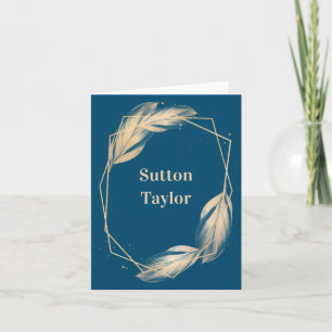 Golden Feathers on Navy Note Card