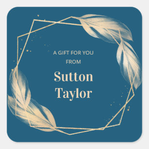 Golden Feathers on Navy Square Sticker