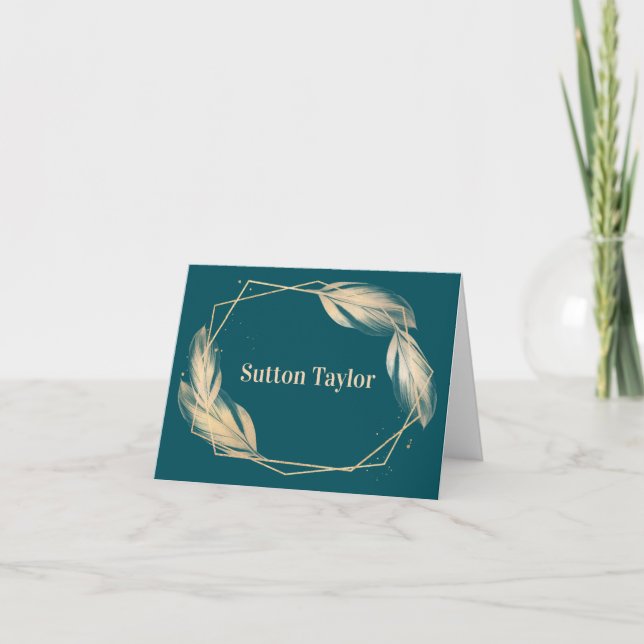 Golden Feathers on Teal Note Card (Front)
