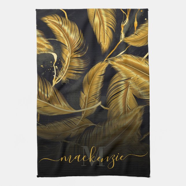 Golden Feathers Tea Towel (Vertical)