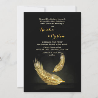Golden Feathers Wedding Invitations