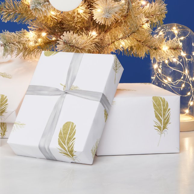 Golden Feathers Wrapping Paper (Holidays)