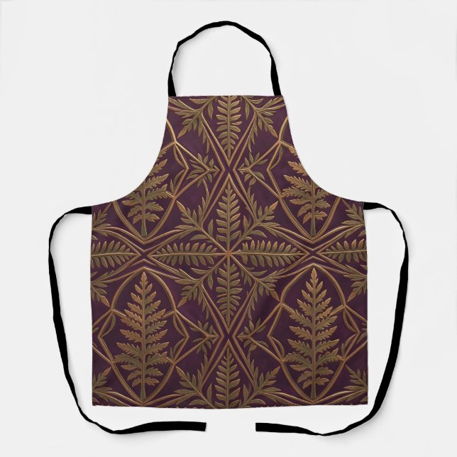 Golden Fern Ornate Geometric Purple  Apron (Front)