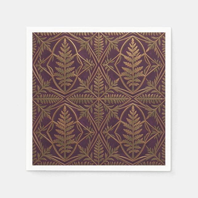 Golden Fern Ornate Geometric Purple  Napkin (Front)