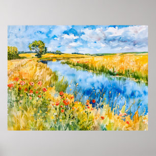Golden Fields by the Havel Havelland Watercolor Poster