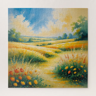 Golden Fields Under a Vibrant Sky Jigsaw Puzzle