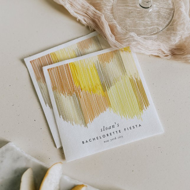 Golden Fiesta Modern Fringe Bachelorette Party Napkin (Golden yellow Modern Fringe fiesta paper party napkins.)