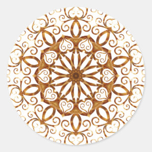 Golden filigree flake on white classic round sticker